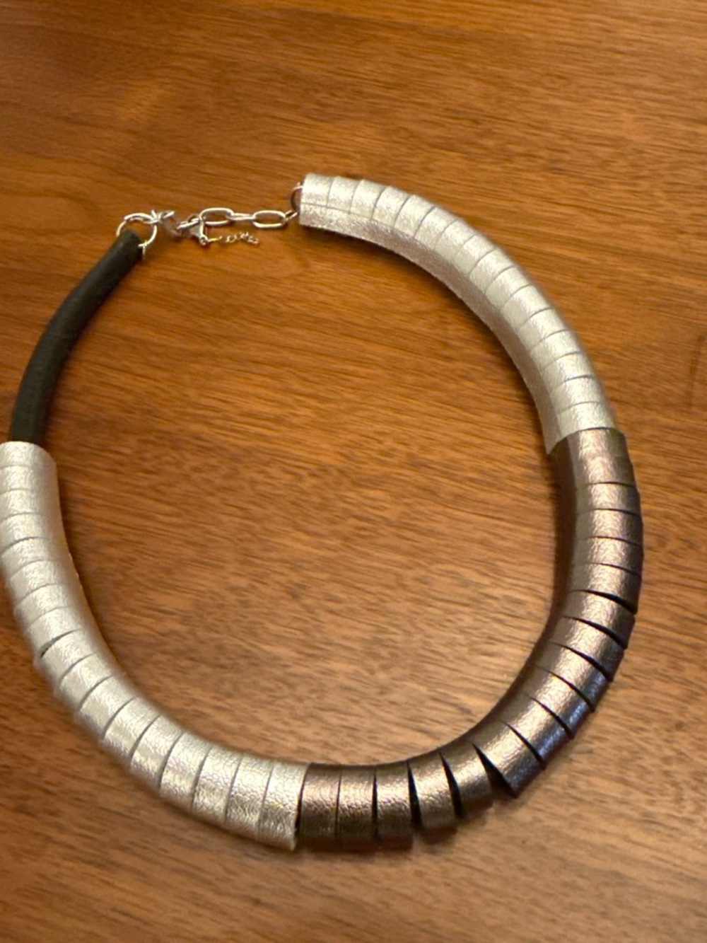 Women’s Two-Tone Metallic Statement Necklace - Silver and Gunmetal